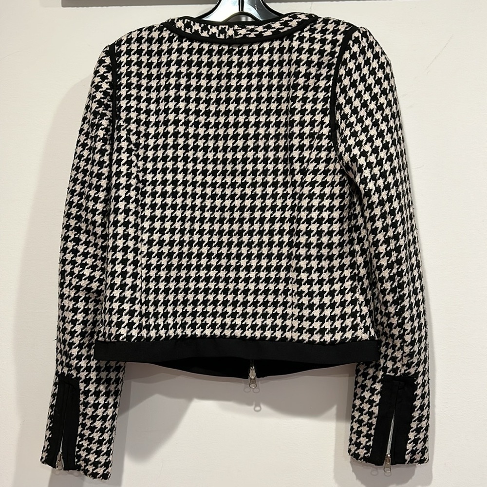 VENUS Paris Houndstooth black & white wool chic concealed zip jacket women’s 8 - Picture 7 of 7